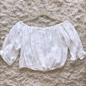White off the shoulder semi sleeve crop top